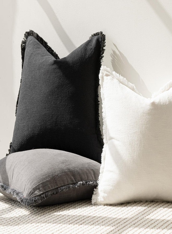 Foindtower Decorative Linen Fringe Throw Pillow Covers Cozy Boho Farmhouse Cushion Cover with Tassels Soft Accent Pillowcase for Chair Sofa Bed Living Room Home Decor, 18×18 Inch, 1PC, Black - Image 5
